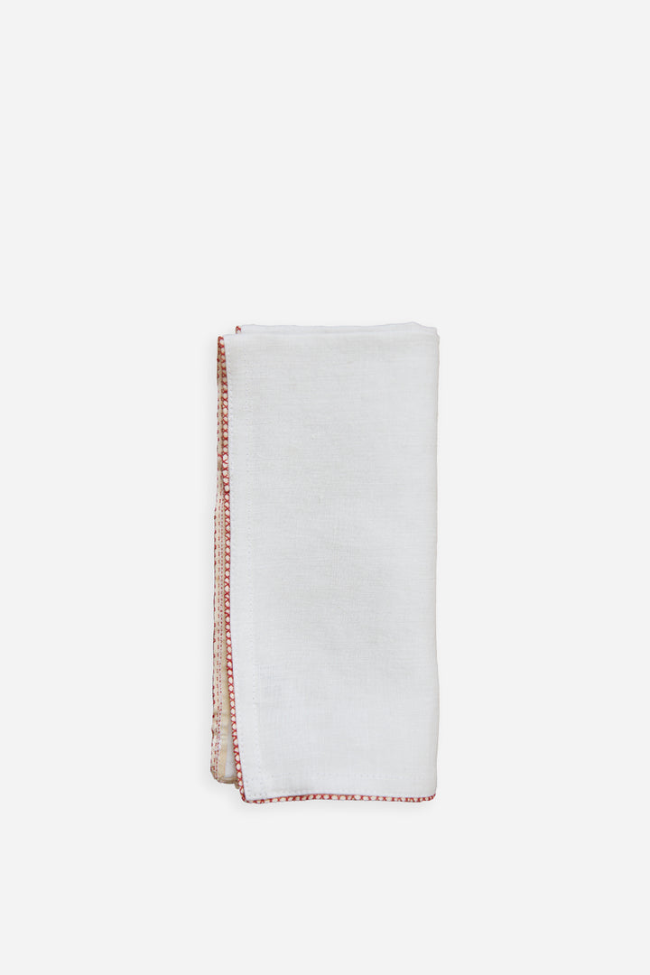 Vintage Linen Napkin with Red Trim