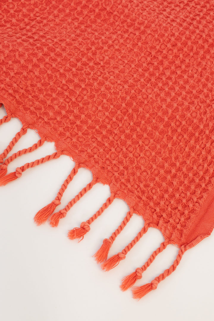 Waffle Hand Towel / Coral Red