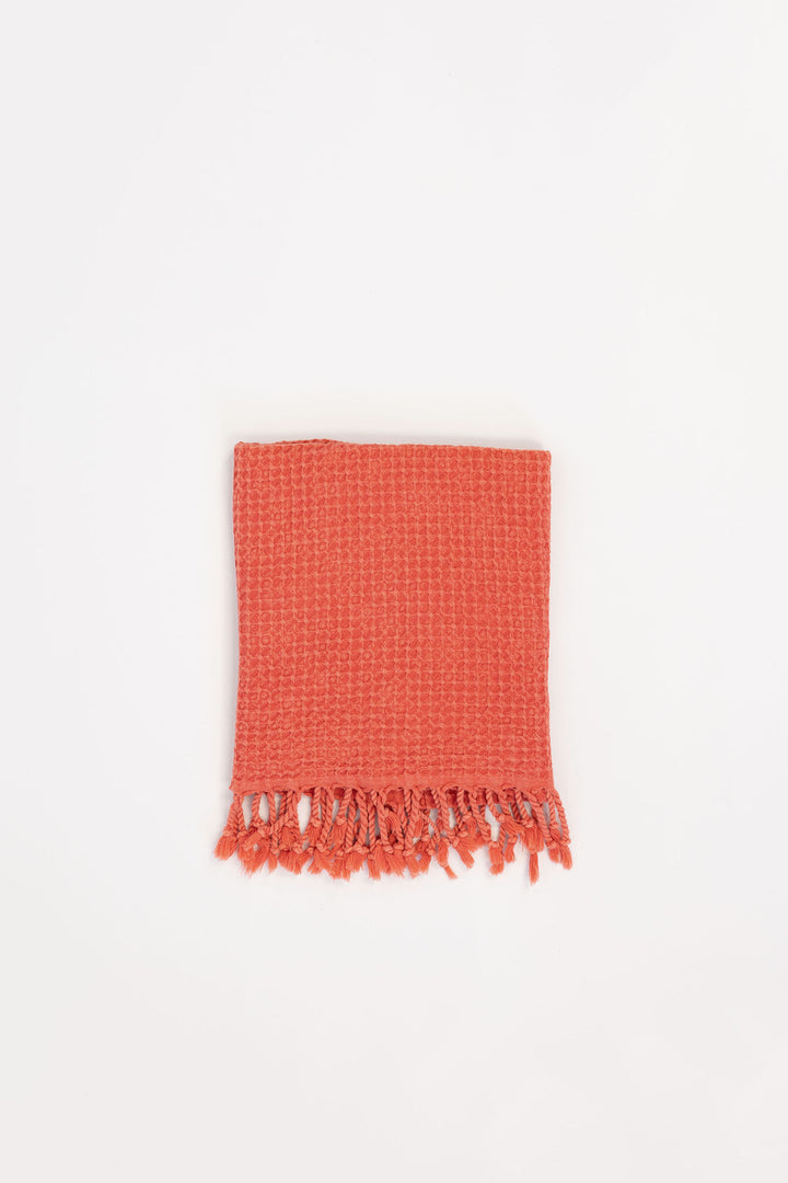 Waffle Hand Towel / Coral Red