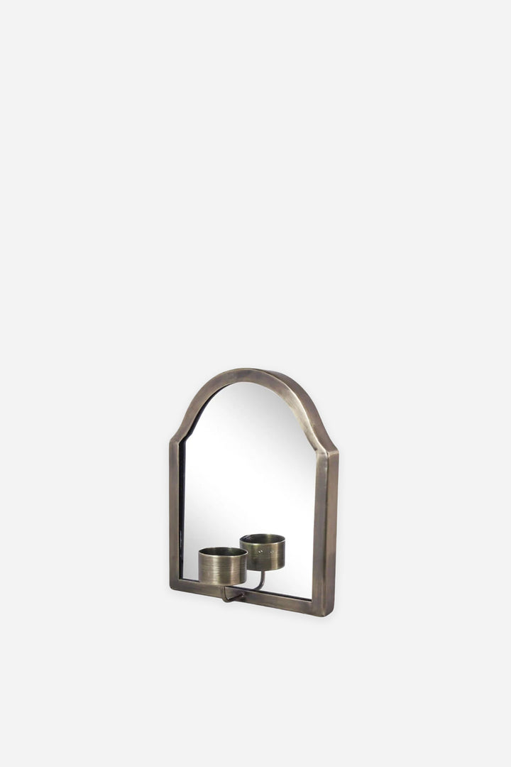 Wall Candle Sconce w. Mirror for Tea Lights Antique Brass