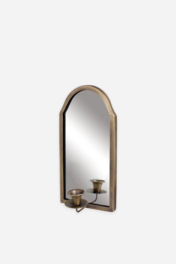 Wall Candle Sconce w. Mirror Antique Brass