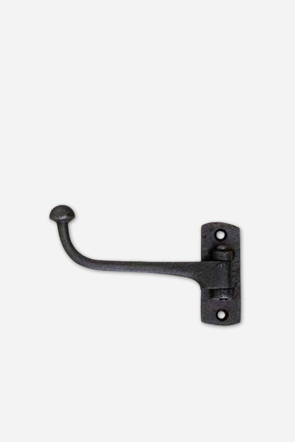 Black metal wall hook on a white background