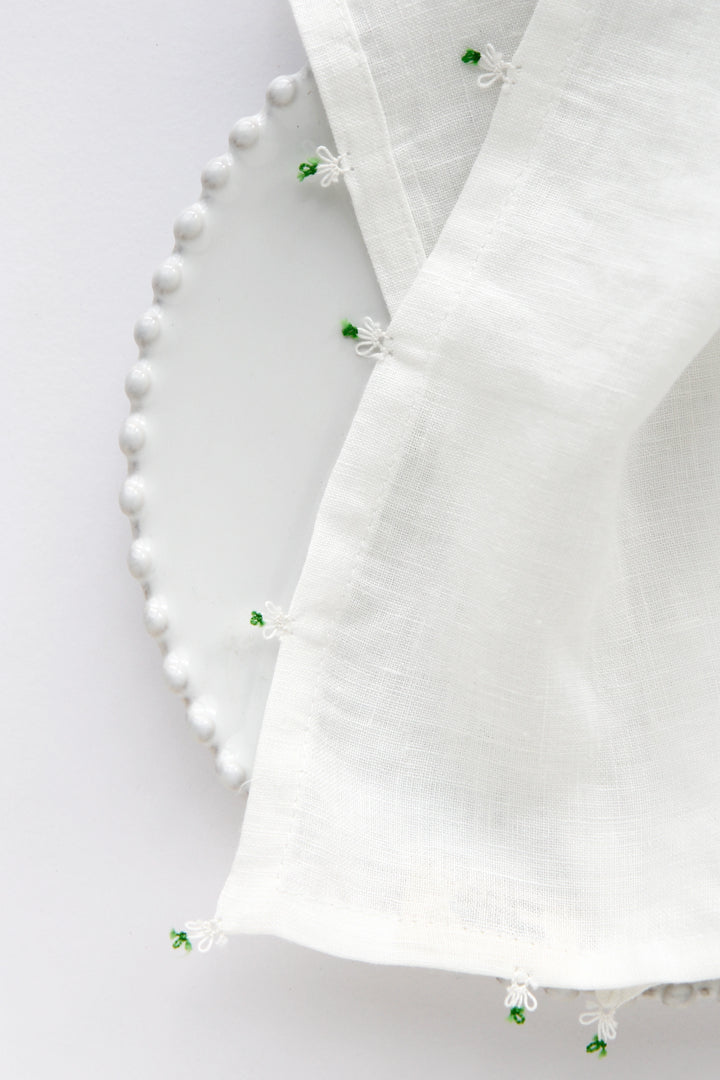 Cocktail Napkin White & Green / 25x25