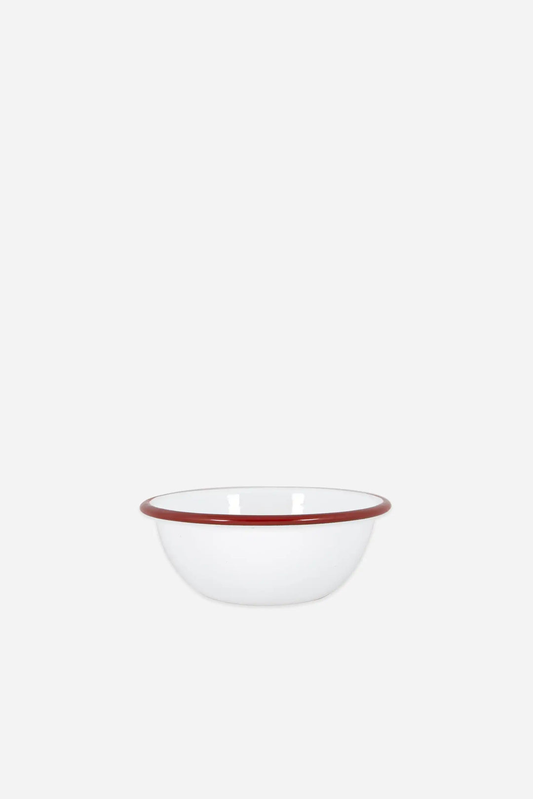 white enamel bowl with red rim