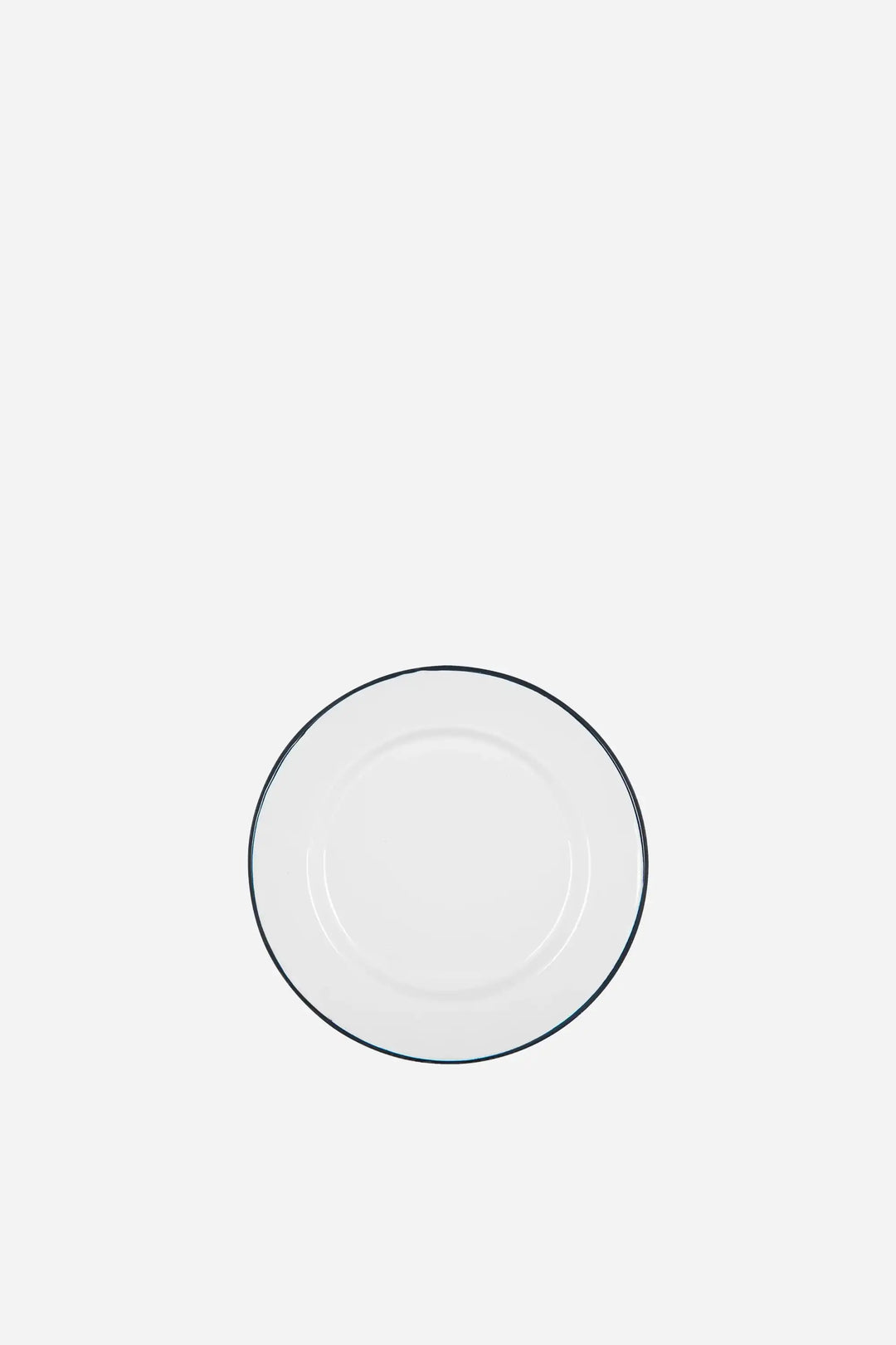 white enamel side plate with blue rim