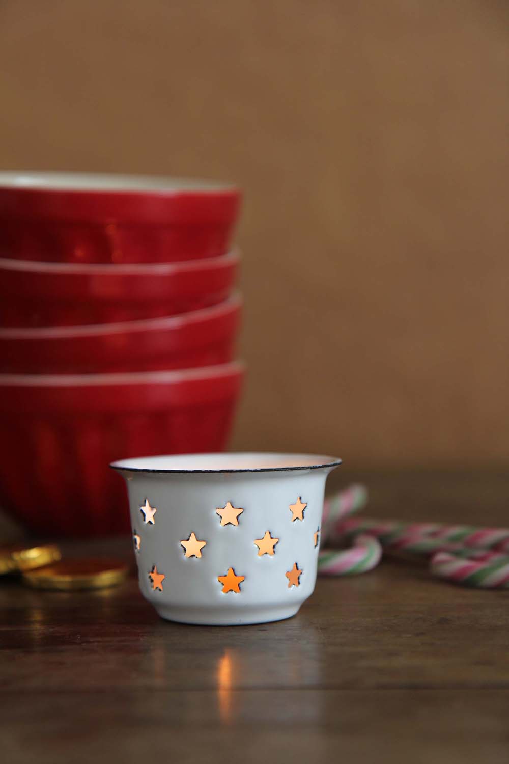 White Enamel Star Candle Holder