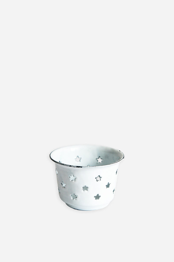 White Enamel Star Candle Holder