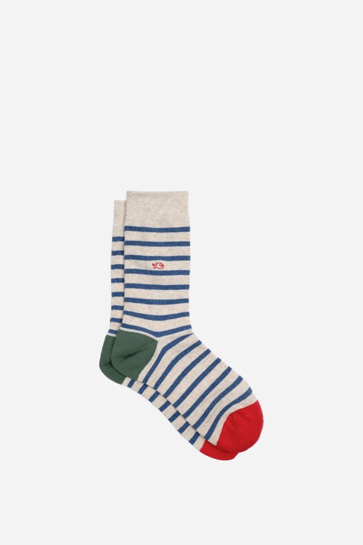 Wide Striped Socks Beige, Blue Striped / 41-46