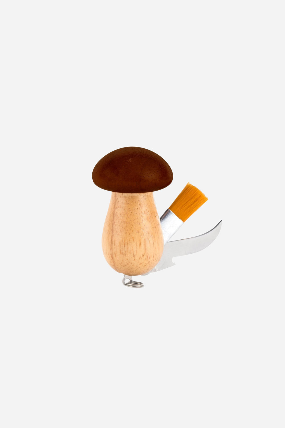 Wooden mushroom-shaped pocket knife on a white background