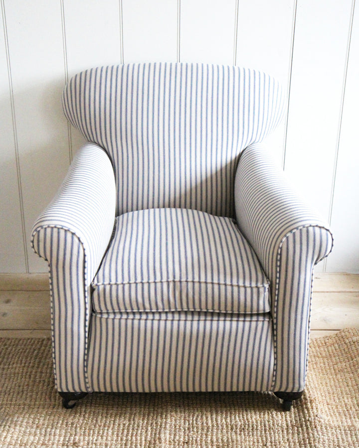 1930's Large Armchair in Ticking