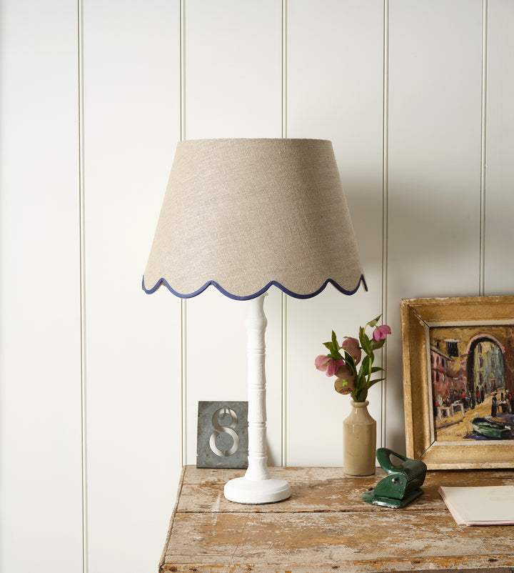 Scalloped Linen Lampshade / Blue