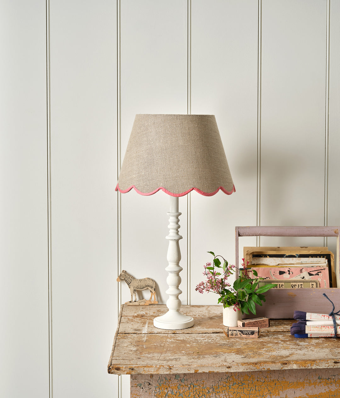 Scalloped Linen Lampshade / Pink