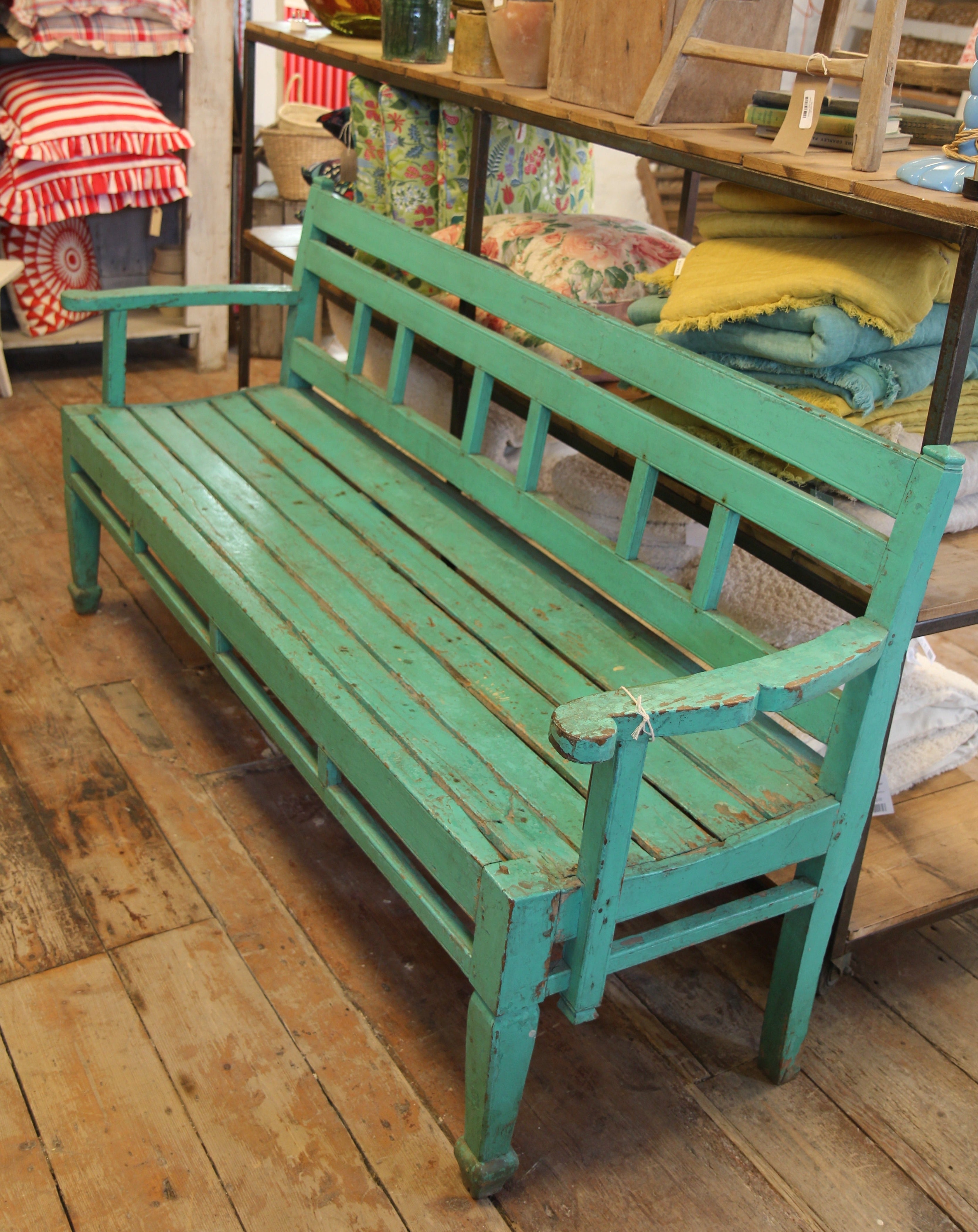 Green wooden garden deals bench