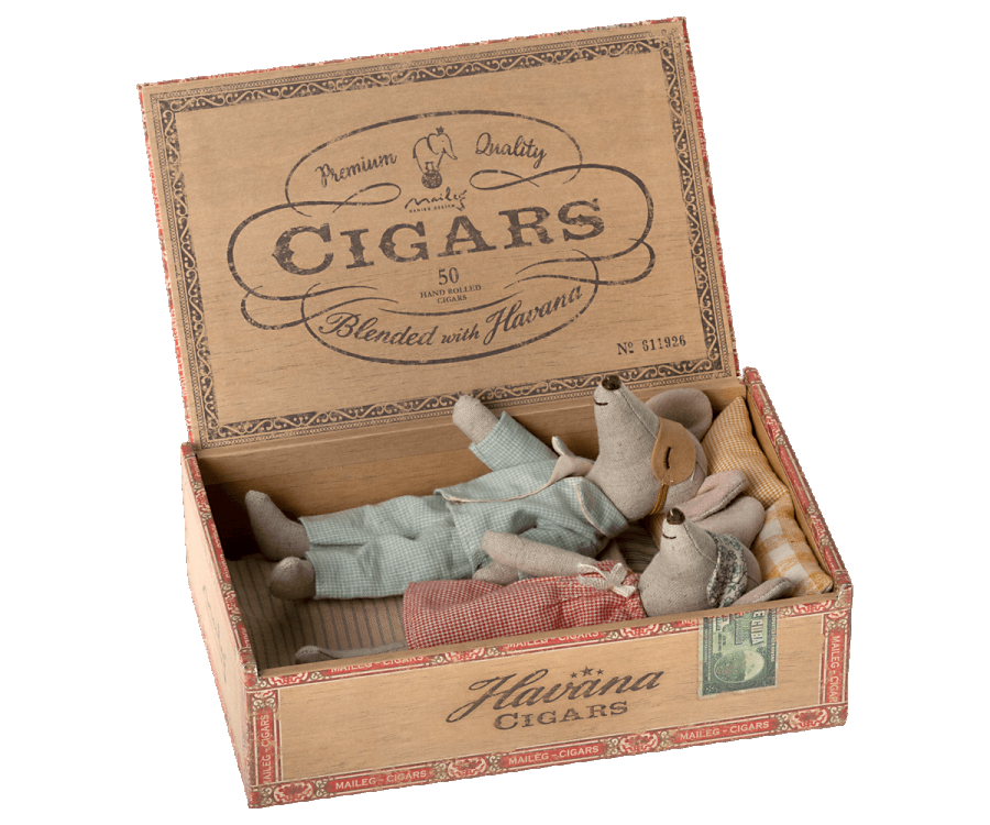 Maileg Mum and Dad Mice in Cigarbox