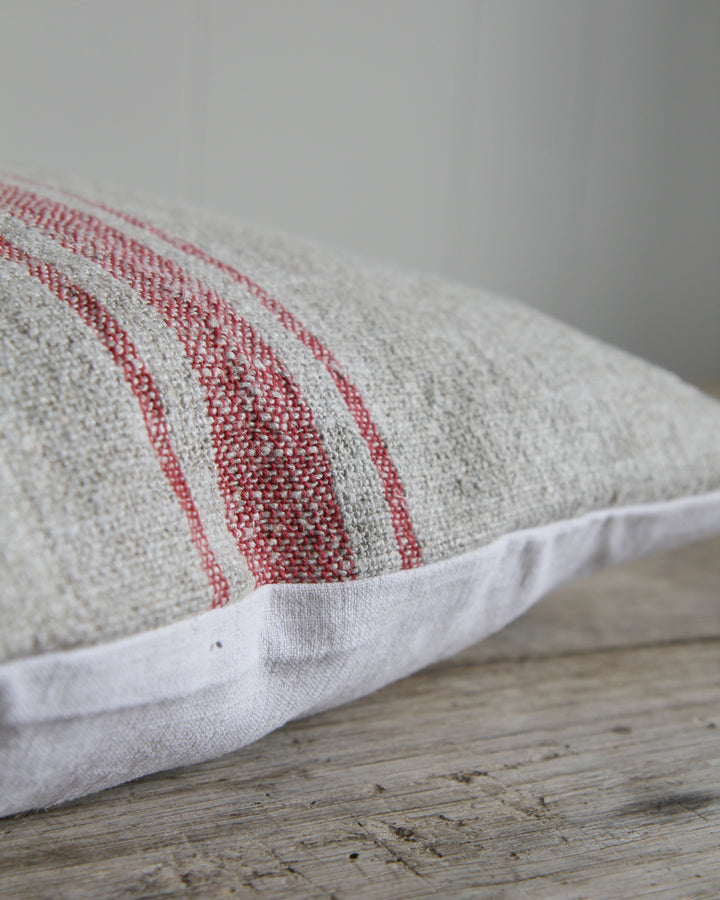 Vintage Grain Sack Cushion / Tripe Red Stripe