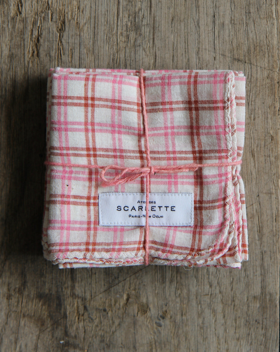 Pink & Biscuit Checked Napkins x 4 - Bise