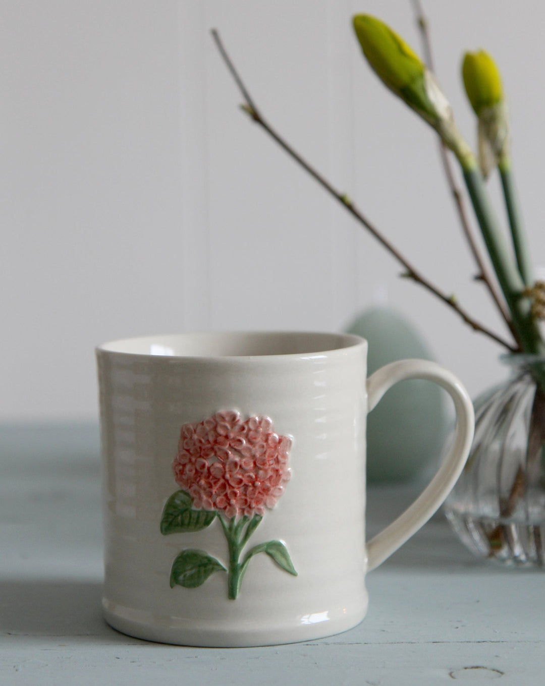 Pink Hydrangea Stoneware Mug