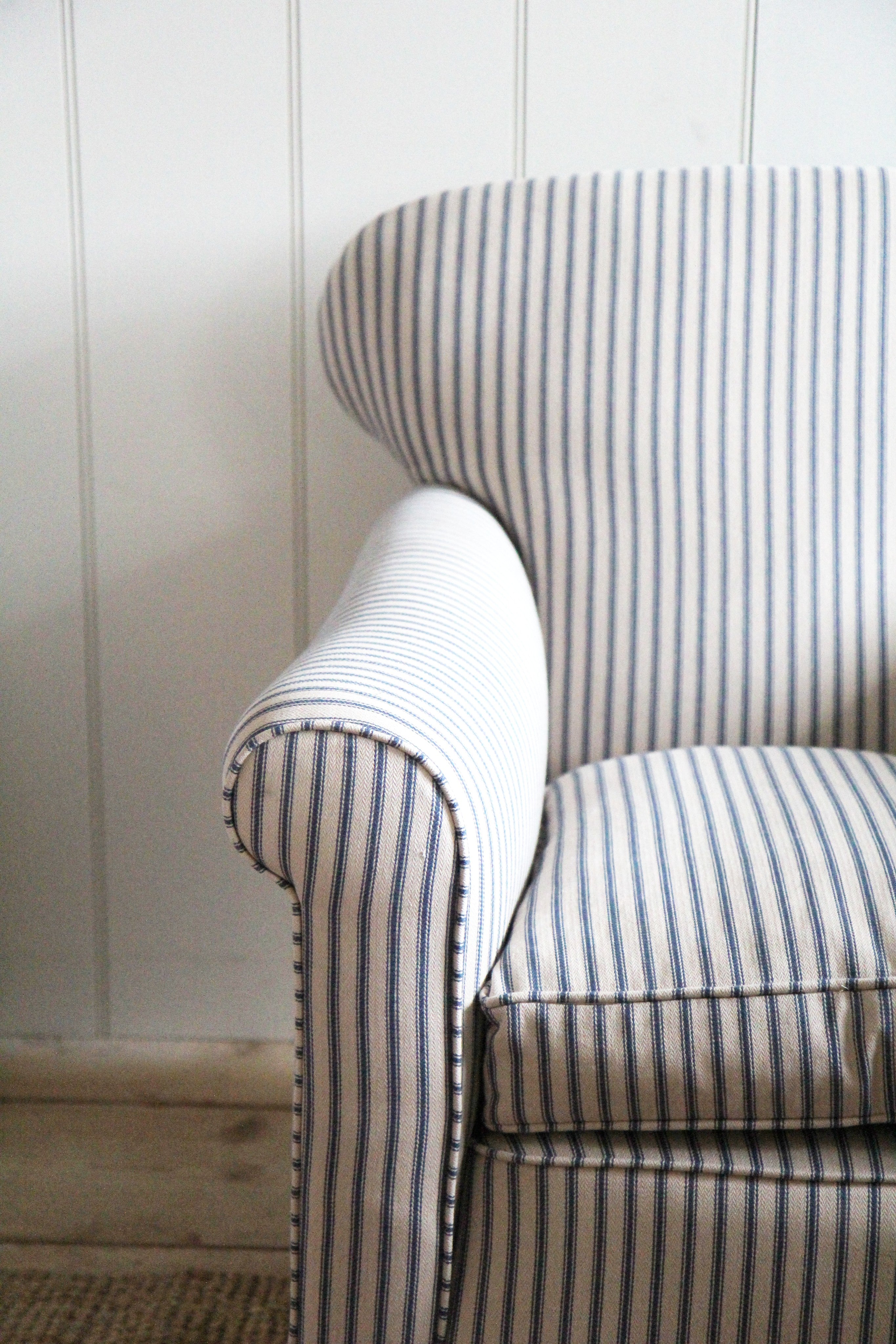 Ticking stripe armchair store