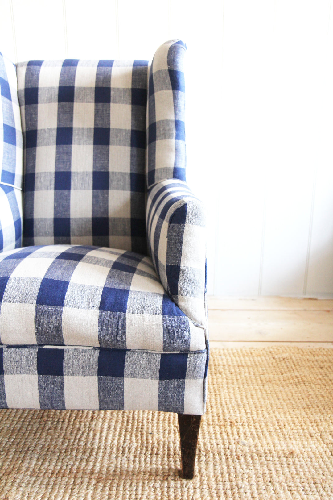 Wing Armchair in Blue Vichy Check