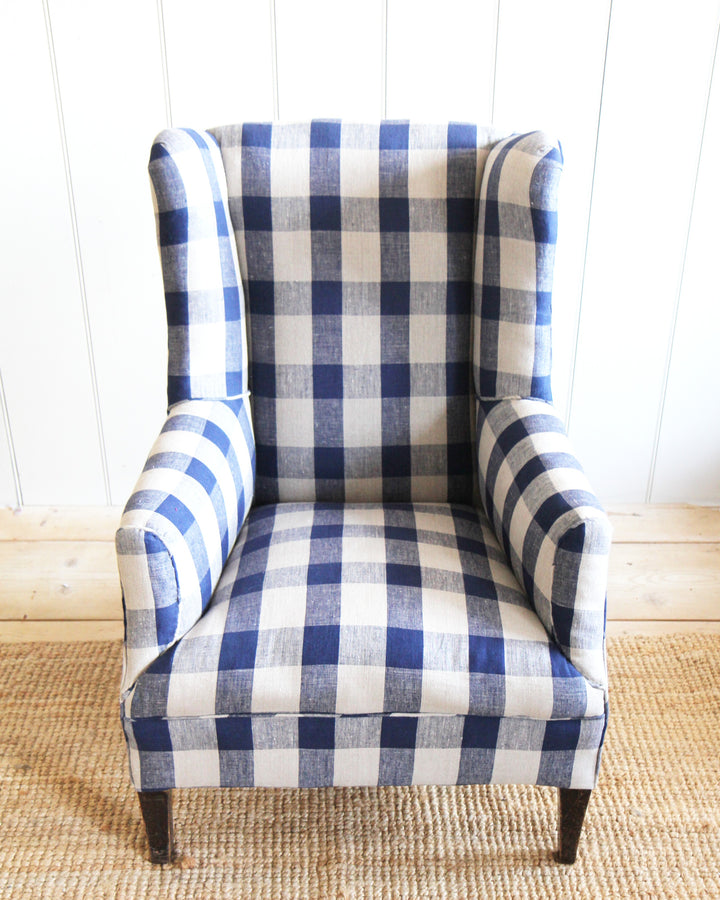 Wing Armchair in Blue Vichy Check
