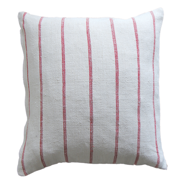 Vintage Grain Sack Cushion / Thin Red Stripe